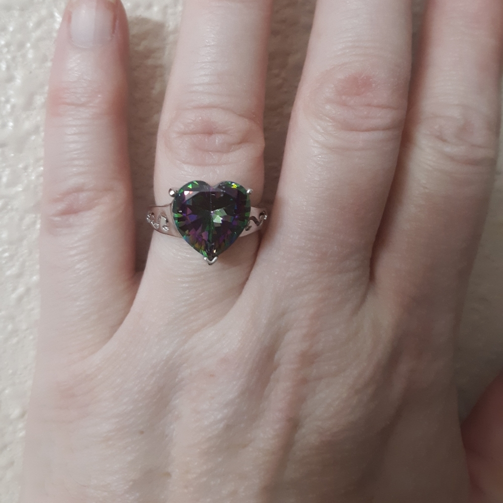 New Huge Heart Shaped Mystic Topaz 925 Silver Ring. - Picture 7 of 15